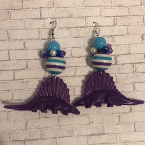 Dinosaur purple blue stripes beads  toy earrings